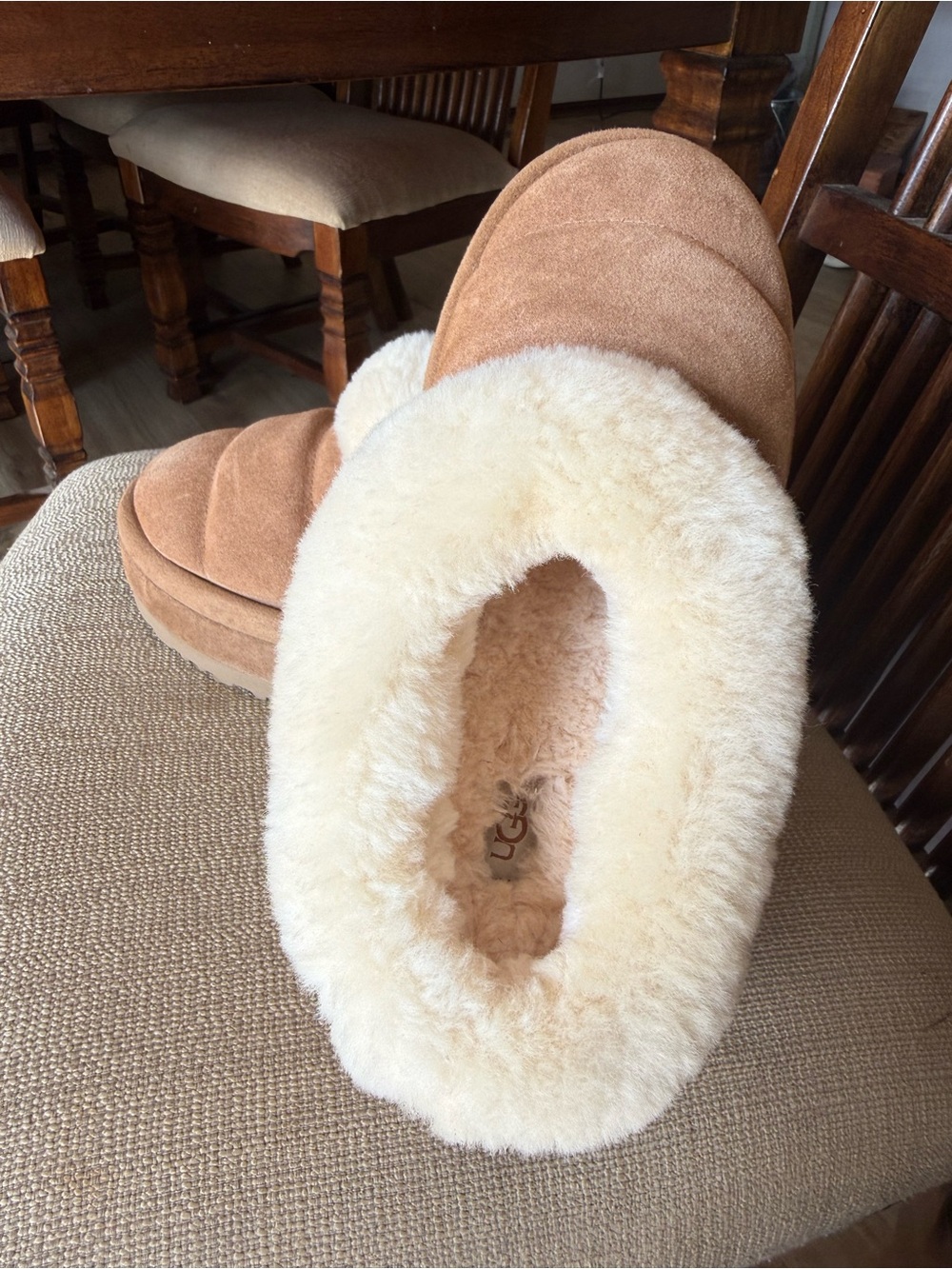 UGG Chestnut Suede Shearling Bootie Slippers - Picture 2 of 5
